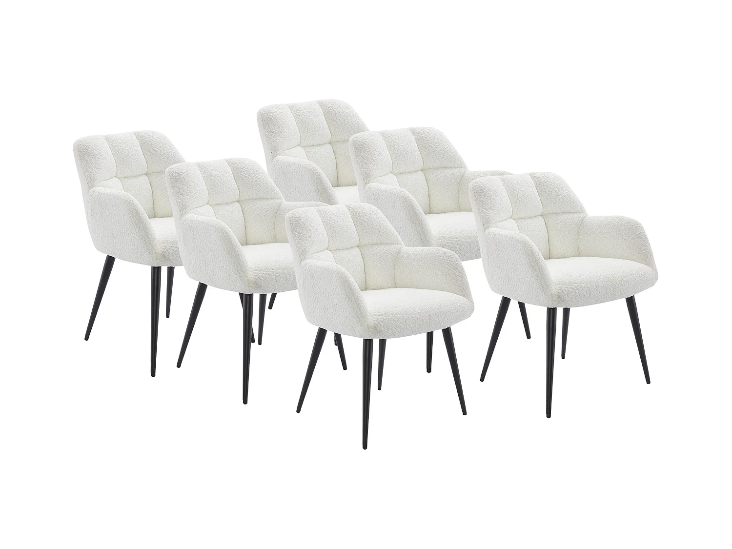 Set de 6 sillas con reposabrazos - Tela de rizo y metal - Blanco - PEGA