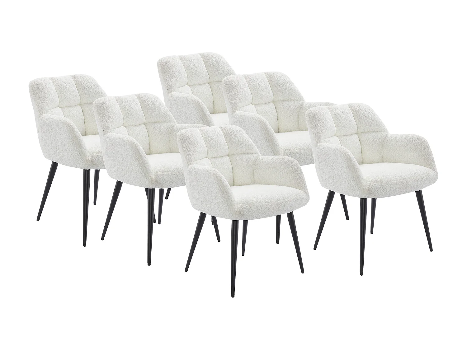 Lot de 6 chaises avec accoudoirs - Tissu bouclette et métal noir - Blanc - PEGA de PASCAL MORABITO