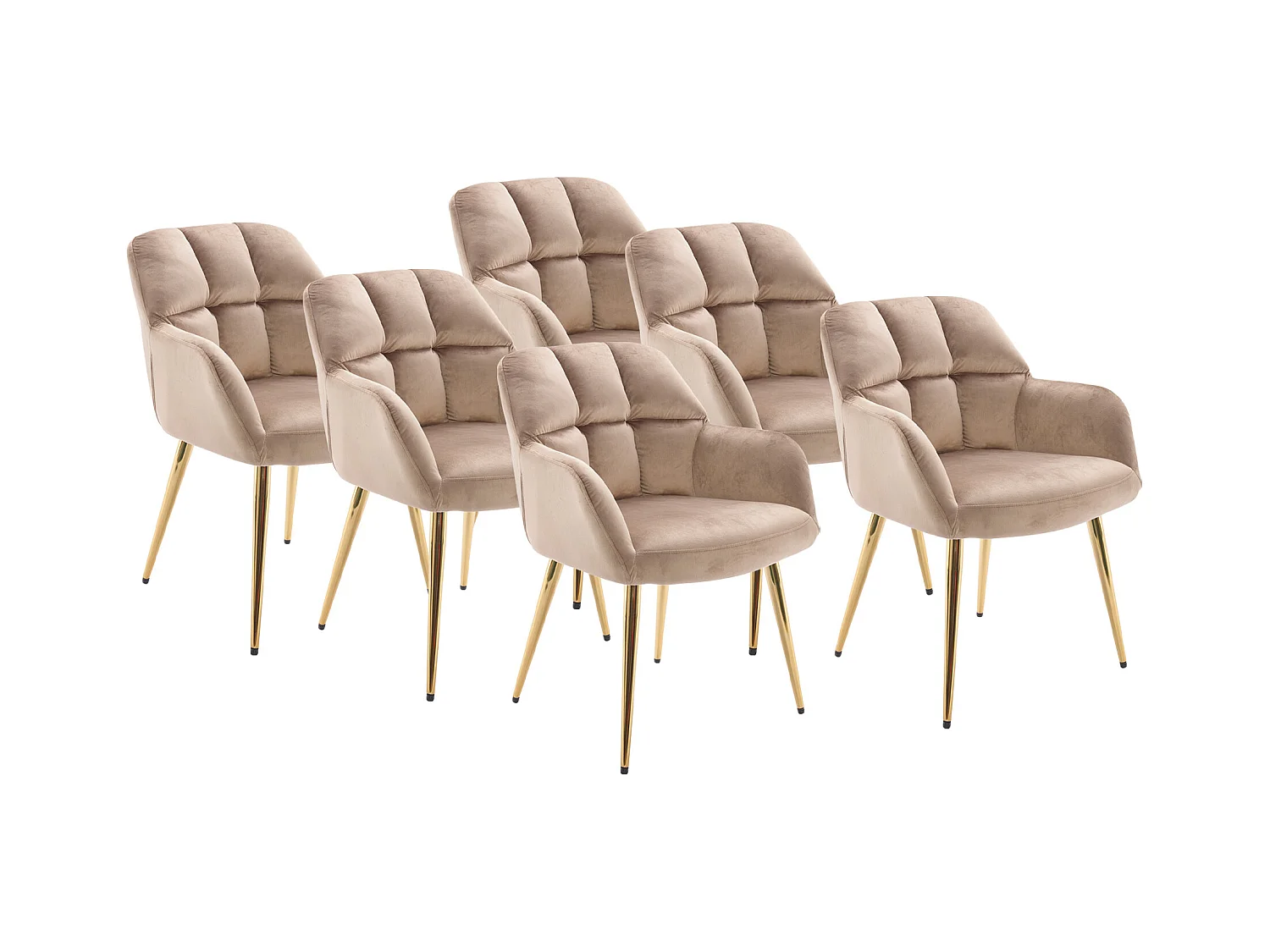 Lot de 6 chaises avec accoudoirs - Velours et métal doré - Beige - PEGA de PASCAL MORABITO