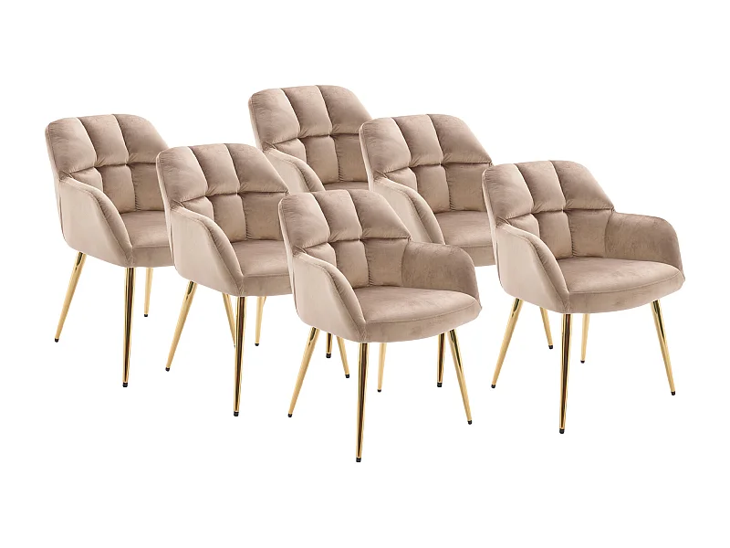Set van 6 stoelen met armleuningen - Velours en goudkleurig metaal - Beige - PEGA
