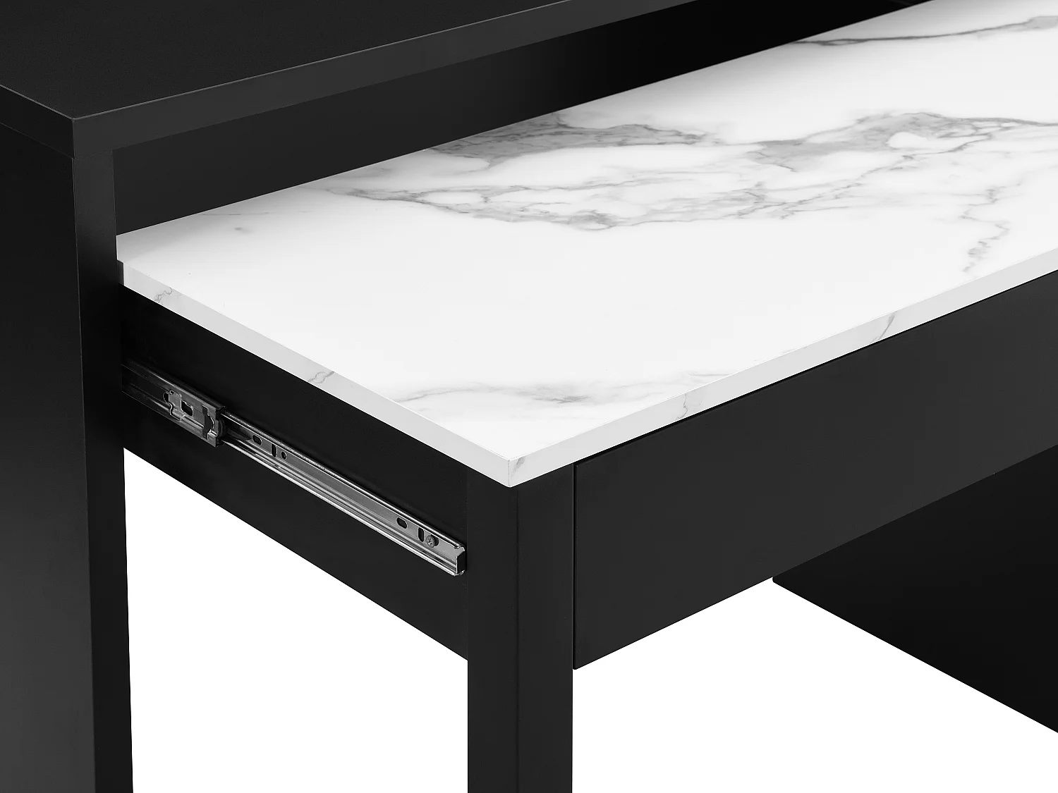 Bureau console extensible avec 2 tiroirs - Noir et effet marbre blanc - LOAVIA