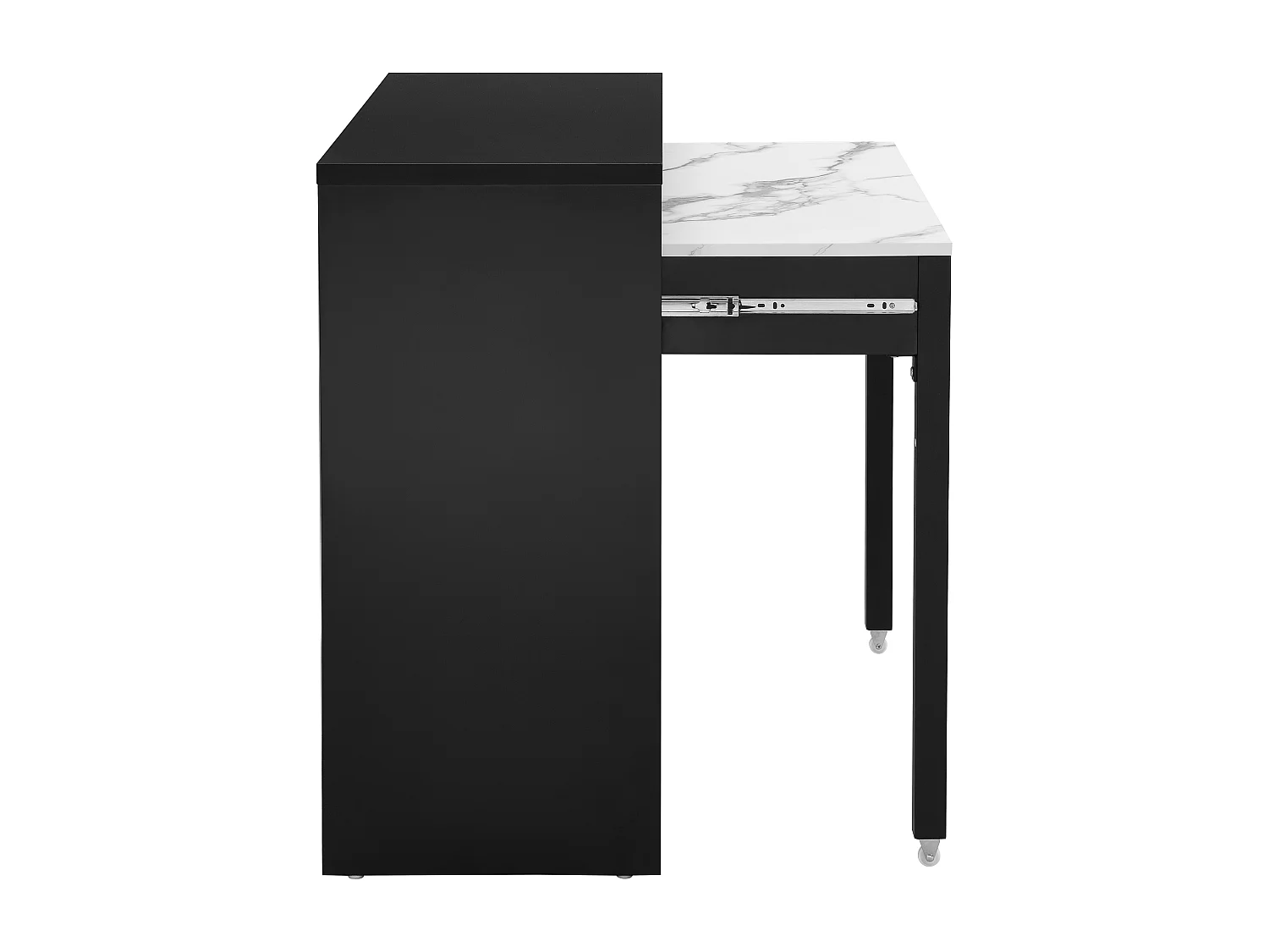 Bureau console extensible avec 2 tiroirs - Noir et effet marbre blanc - LOAVIA