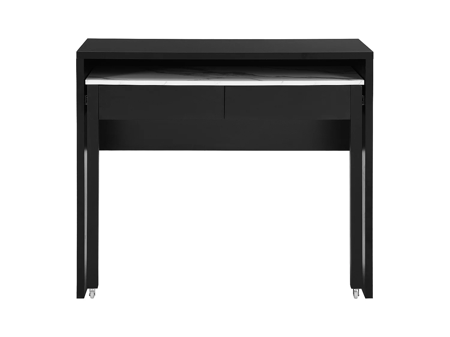Escritorio consola extensible con 2 cajones - Negro y efecto mármol blanco - LOAVIA