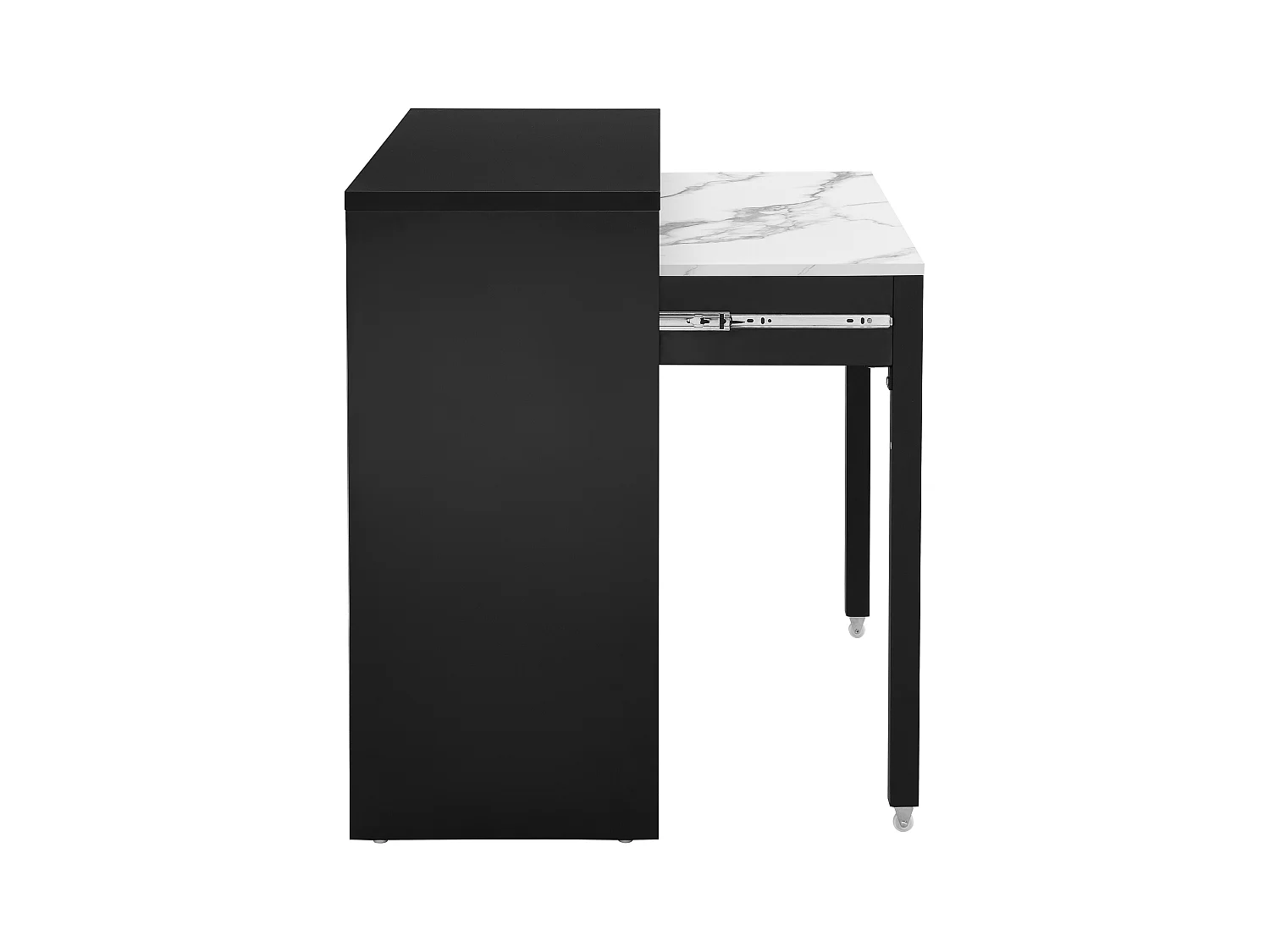 Escritorio consola extensible con 2 cajones - Negro y efecto mármol blanco - LOAVIA