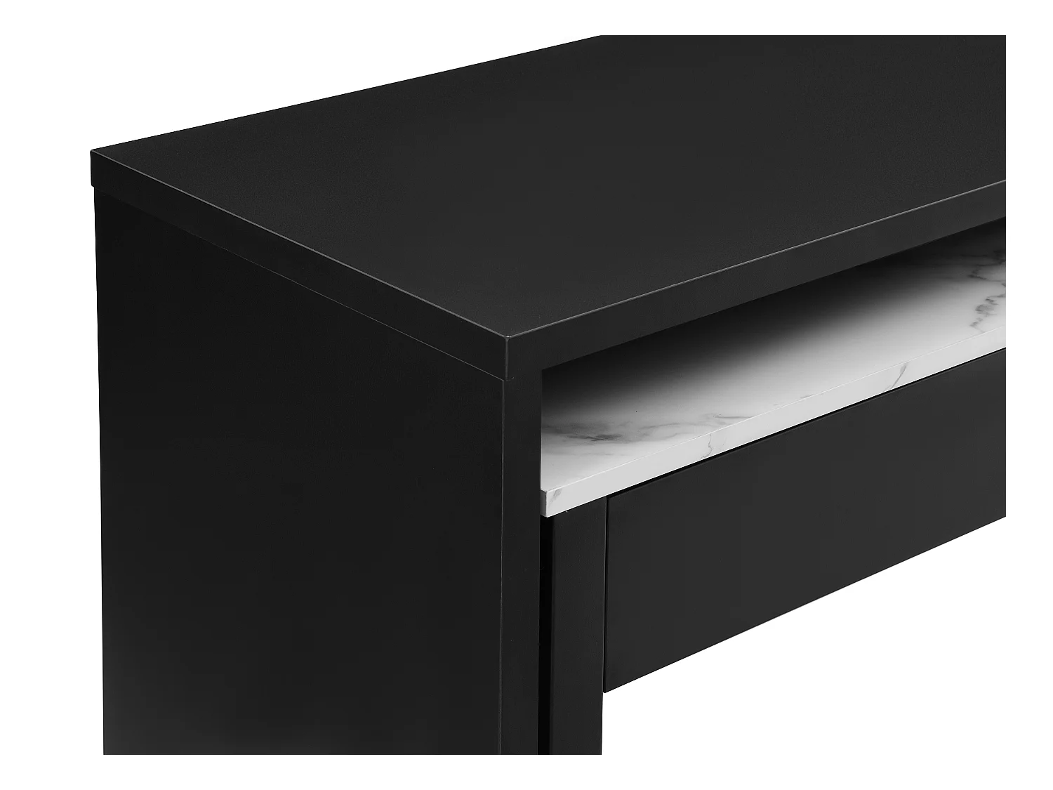 Escritorio consola extensible con 2 cajones - Negro y efecto mármol blanco - LOAVIA