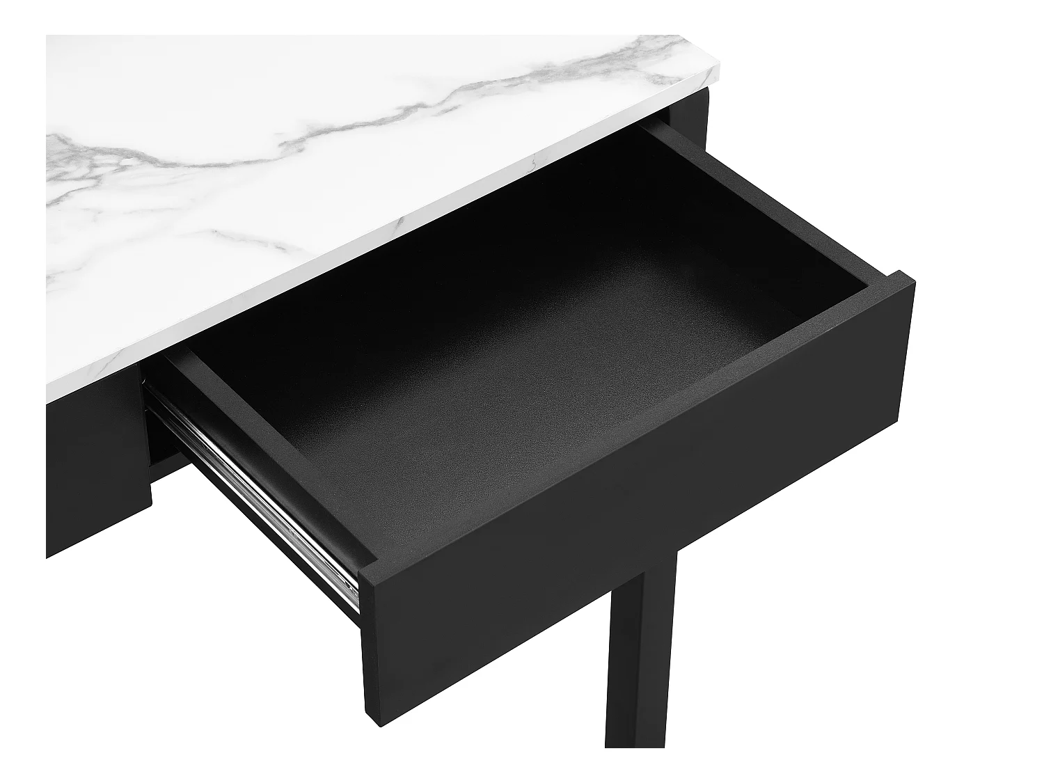 Escritorio consola extensible con 2 cajones - Negro y efecto mármol blanco - LOAVIA
