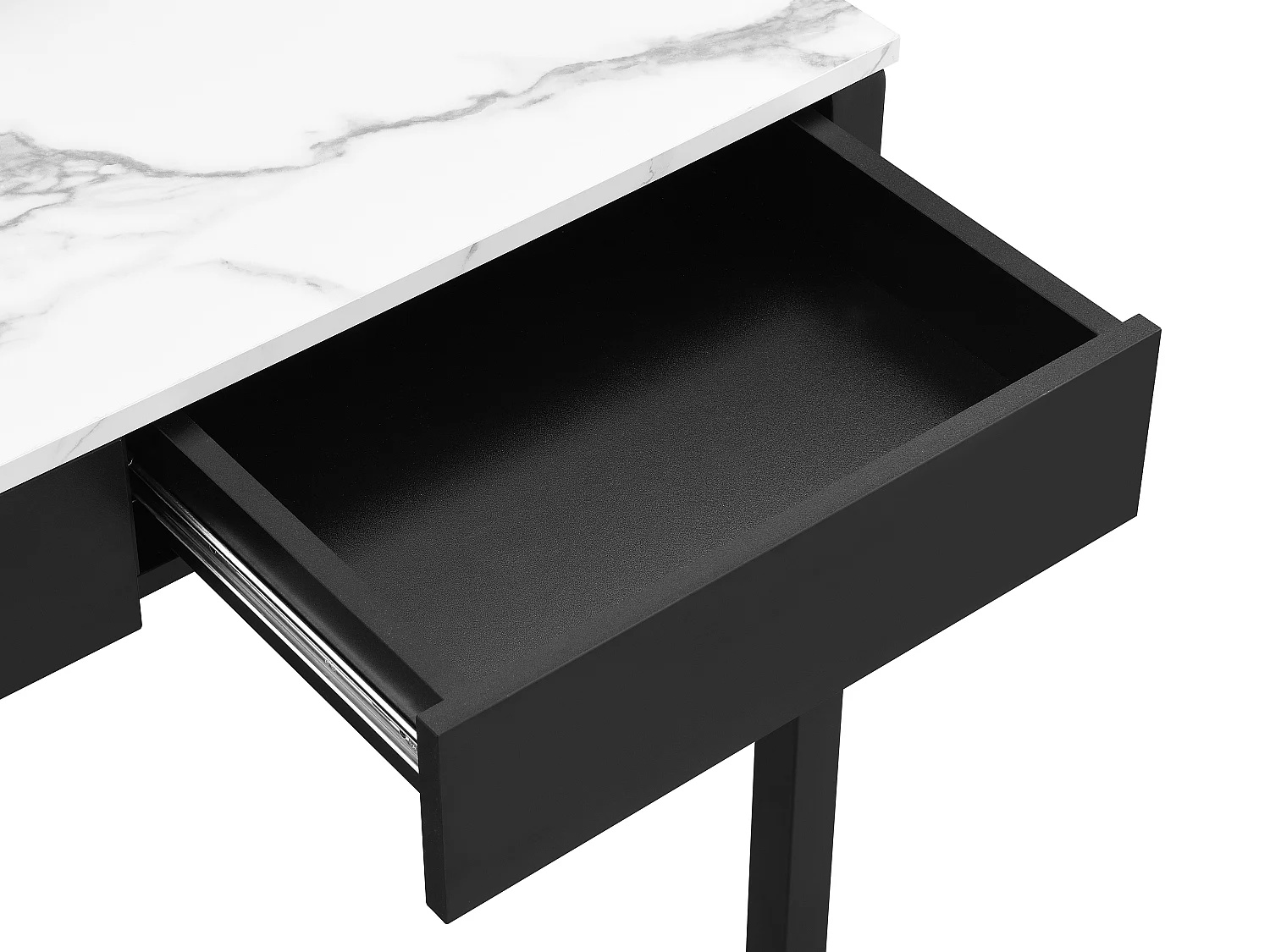Konsolenschreibtisch ausziehbar mit 2 Schubladen - Schwarz & Marmor-Optik Weiß - LOAVIA