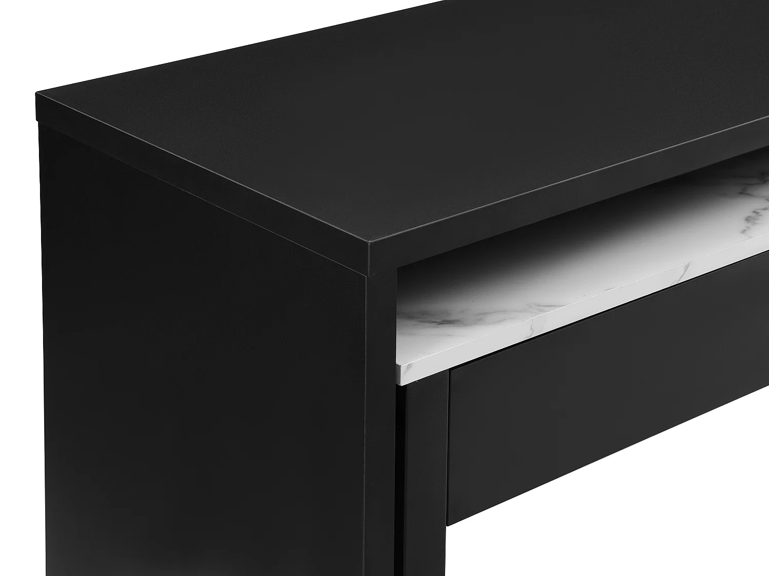 Konsolenschreibtisch ausziehbar mit 2 Schubladen - Schwarz & Marmor-Optik Weiß - LOAVIA
