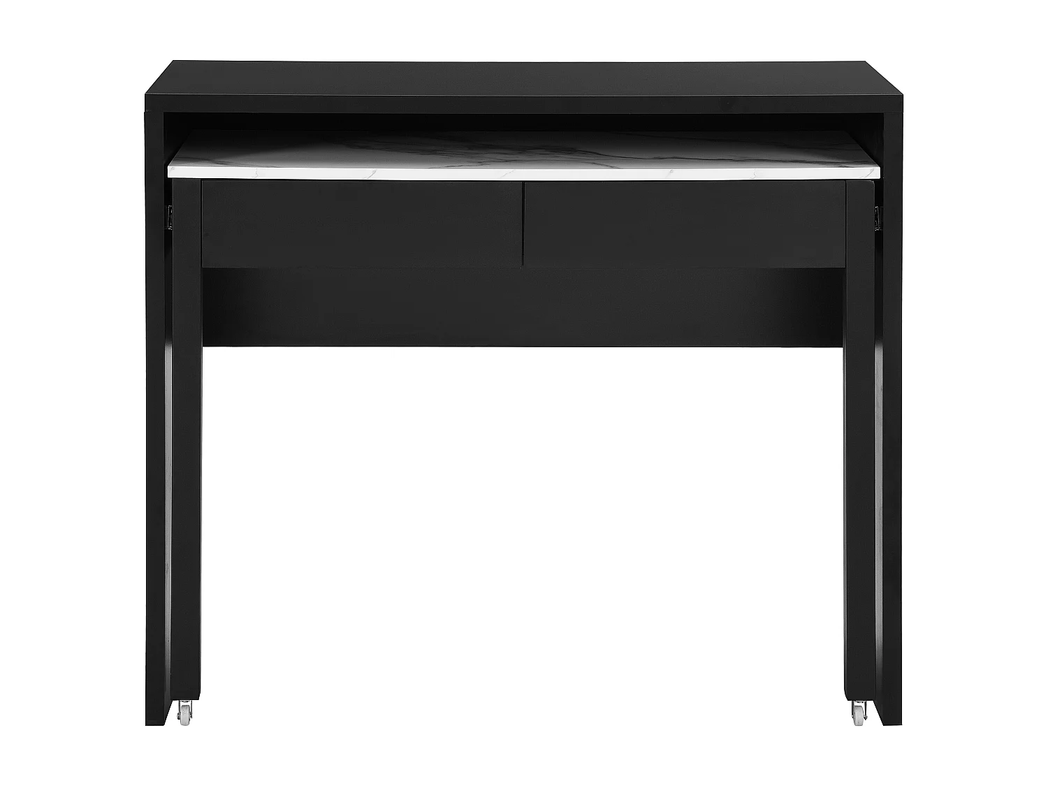 Konsolenschreibtisch ausziehbar mit 2 Schubladen - Schwarz & Marmor-Optik Weiß - LOAVIA