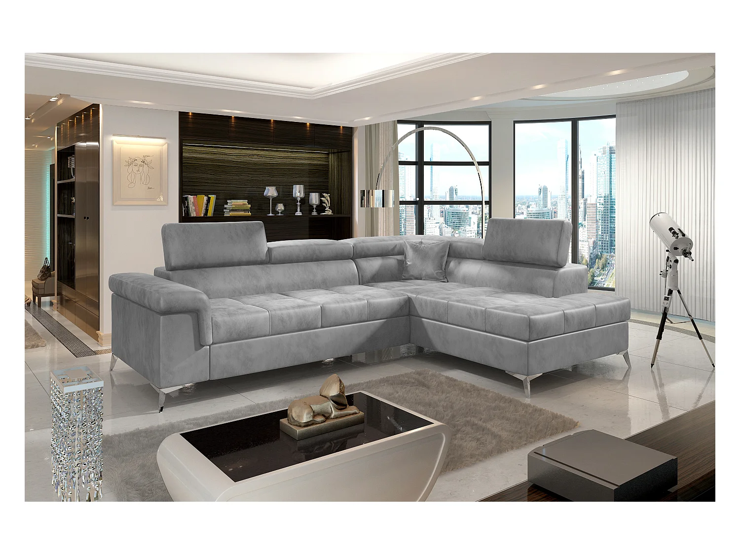 Ecksofa Galano R/Stoff-Grau