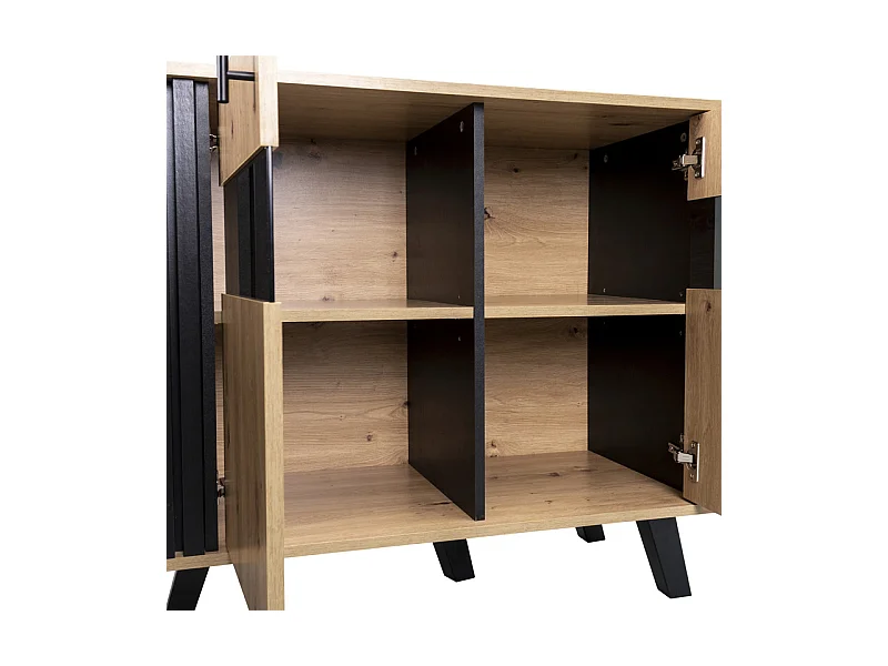 Aparador bajo con LED - 3 puertas y 6 compartimentos - Natural y Negro