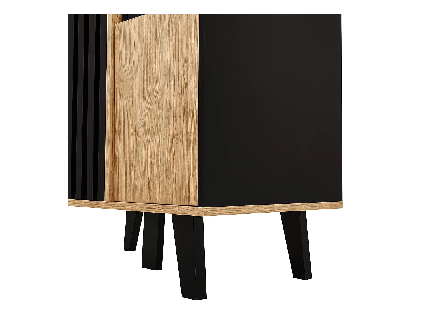 Hohes Sideboard mit interner LED-Beleuchtung – 2 Türen, 8 Fächer – Natur & Schwarz