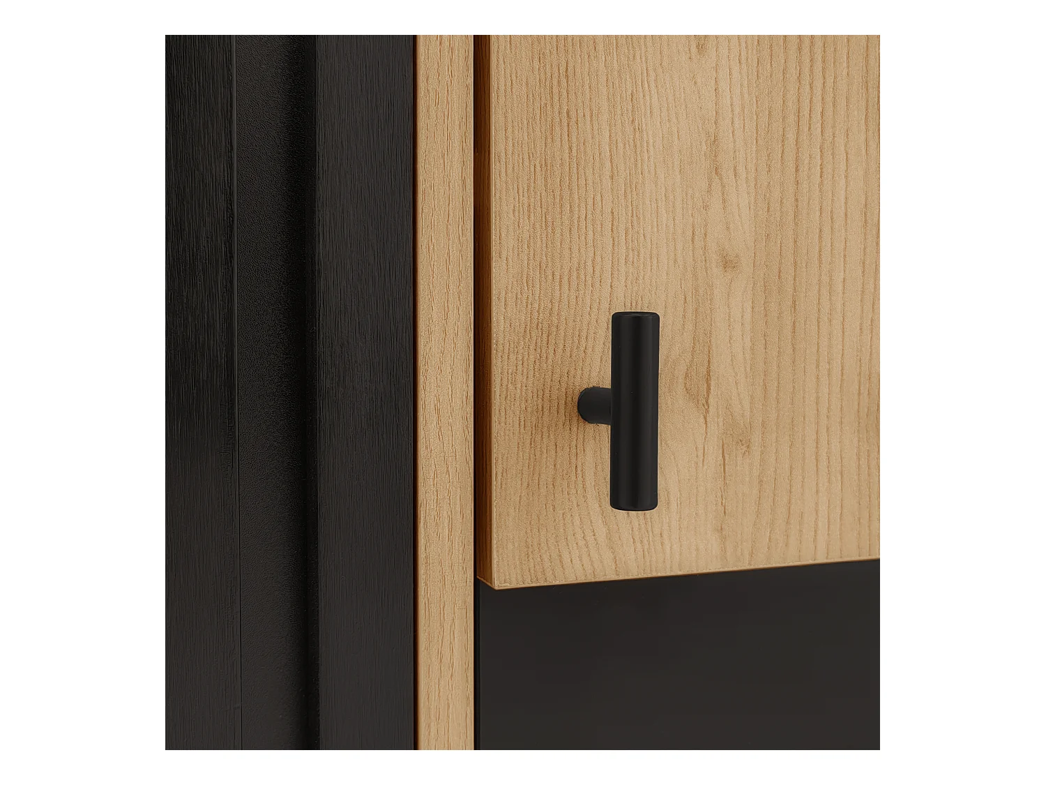 Hohes Sideboard mit interner LED-Beleuchtung – 2 Türen, 8 Fächer – Natur & Schwarz