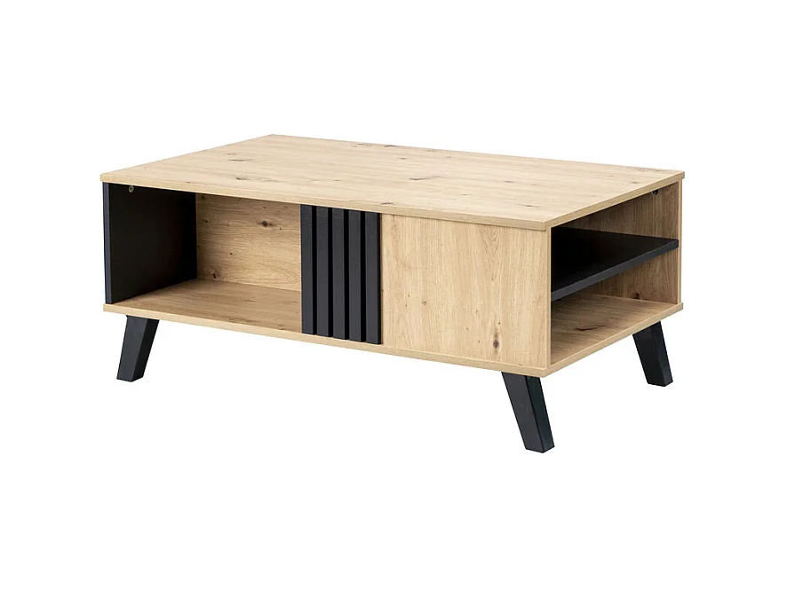 Salontafel met 3 vakken - Naturel & Zwart