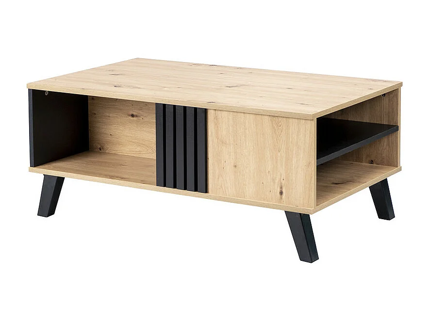 Table basse avec 3 compartiments - Naturel & Noir