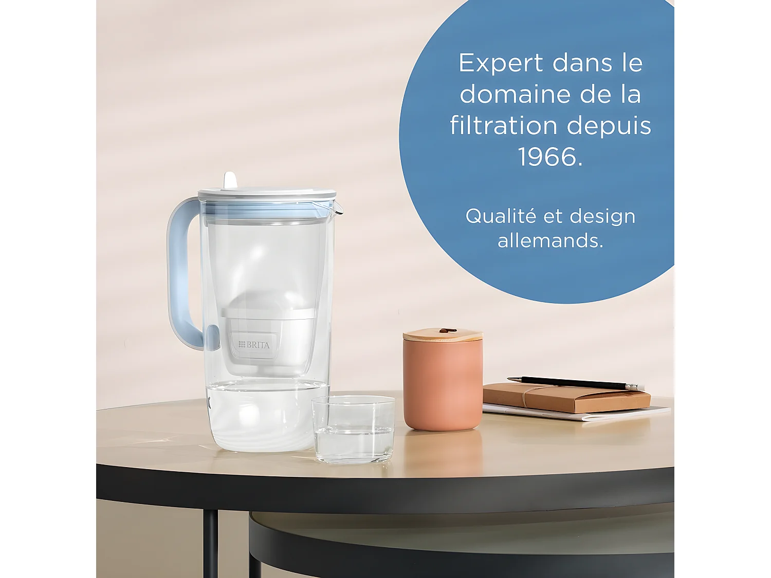 Carafe filtrante en verre 2,5 dont 1,5L d'eau filtrée avec filtre