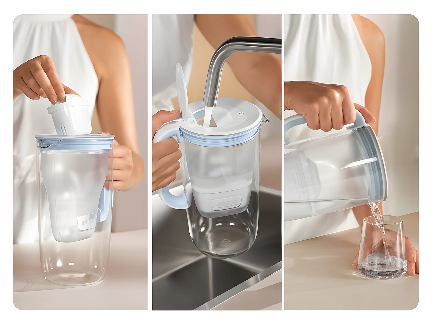 Carafe filtrante en verre 2,5 dont 1,5L d'eau filtrée avec filtre