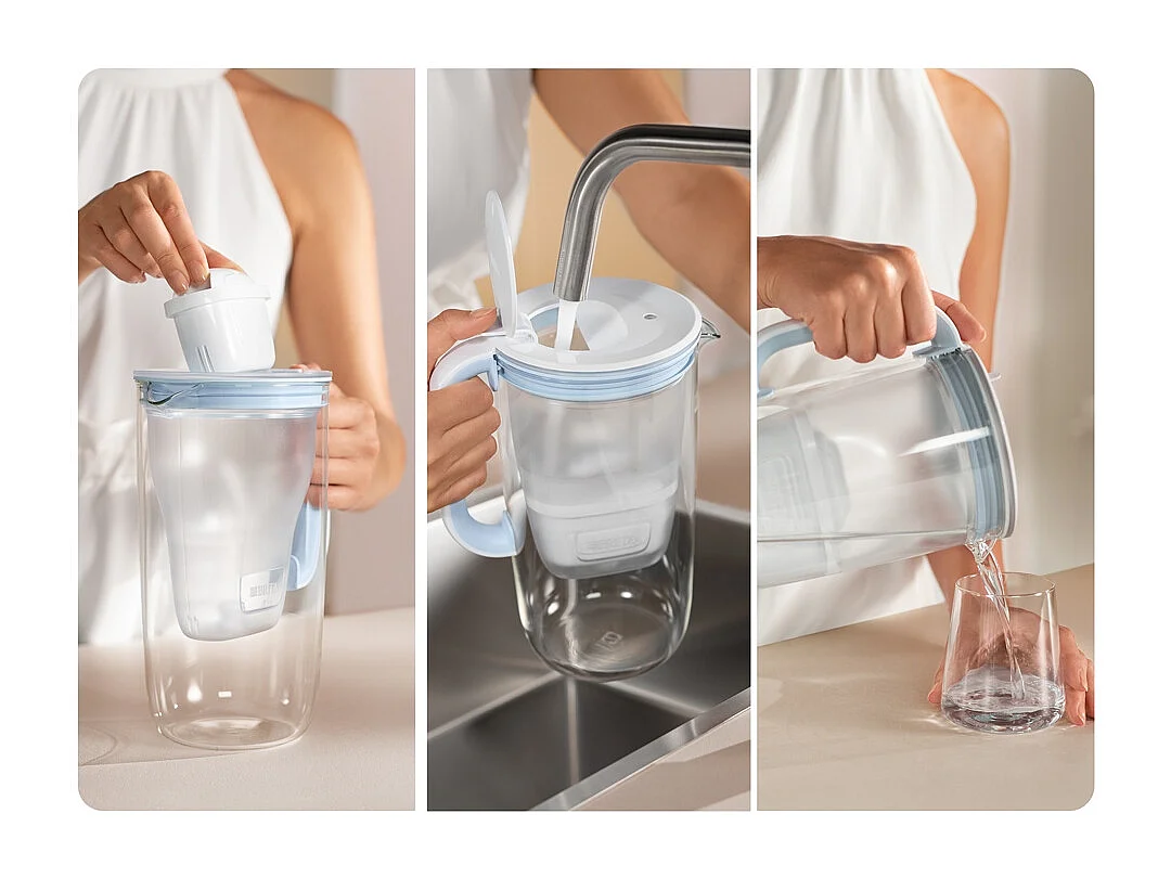 Carafe filtrante en verre 2,5 dont 1,5L d'eau filtrée avec filtre