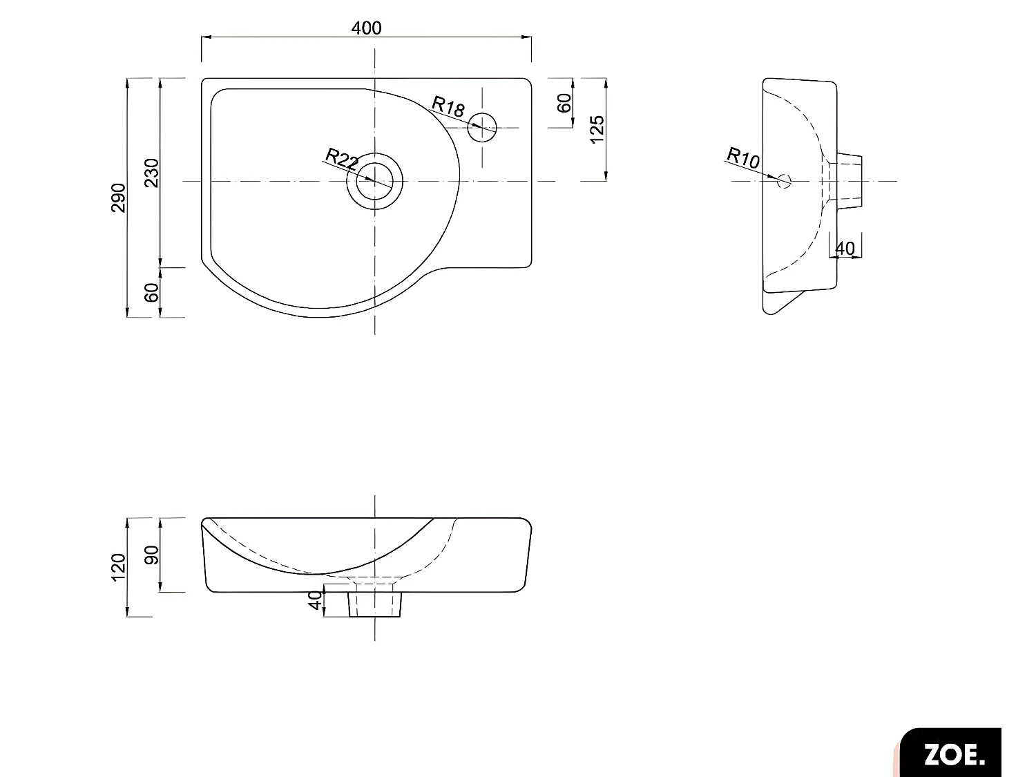 Vasque à encastrer avec siphon OFFERT | ZOE | Blanc | 40 × 9 × 29
