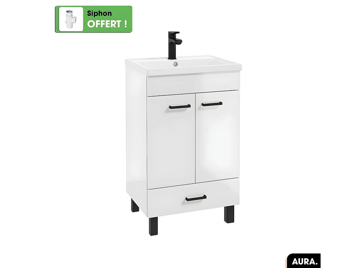 Vasque à encastrer avec siphon OFFERT | AURA | Blanc | 62 × 5 × 41