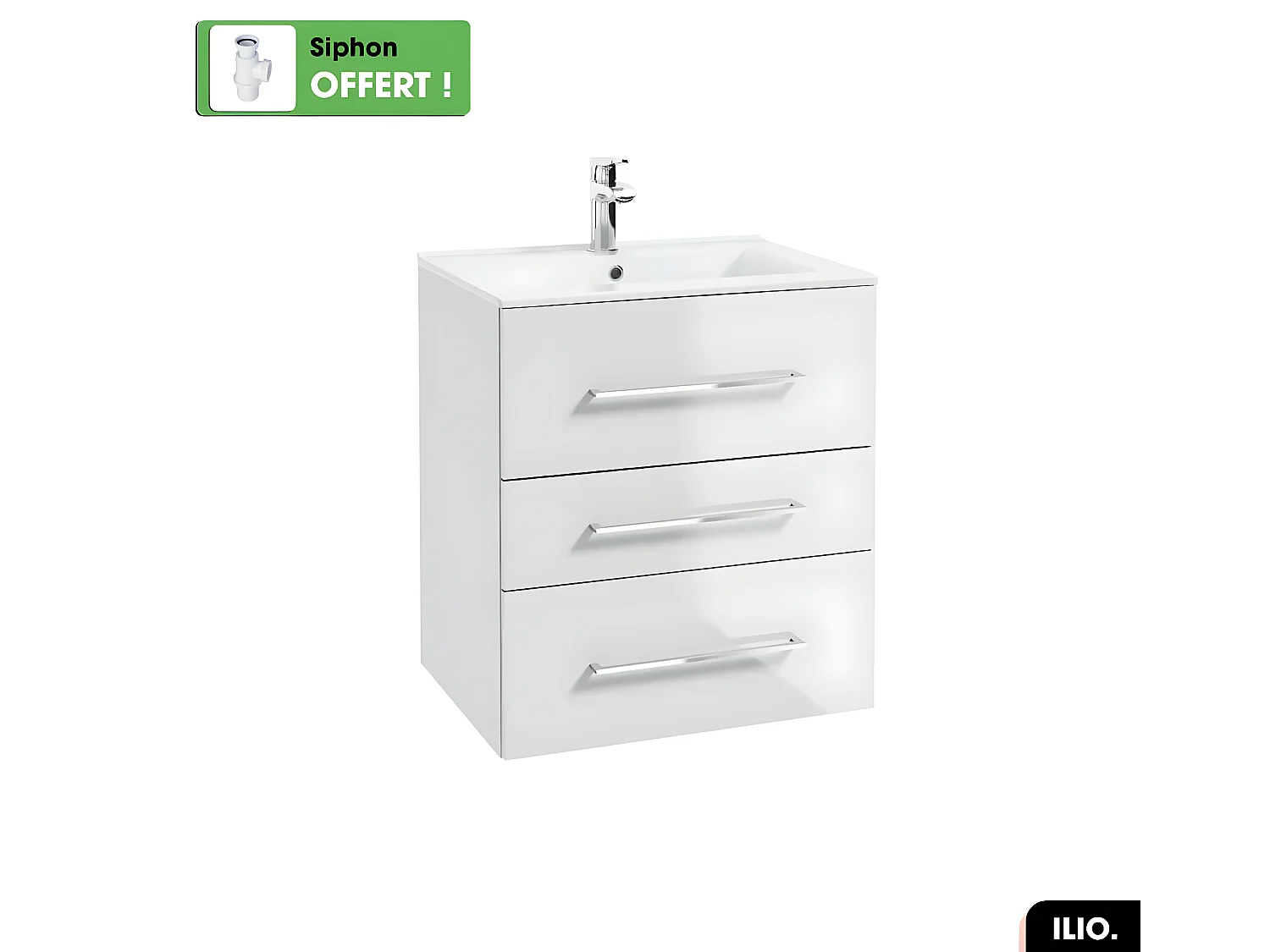 Vasque à encastrer avec siphon OFFERT | ILIO | Blanc | 60 × 2 × 46