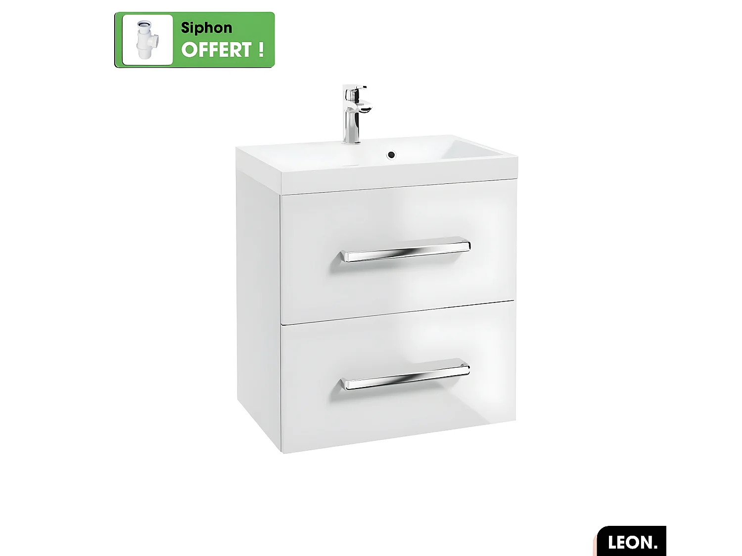 Vasque à encastrer avec siphon OFFERT | LEON | Blanc | 60 × 6 × 40