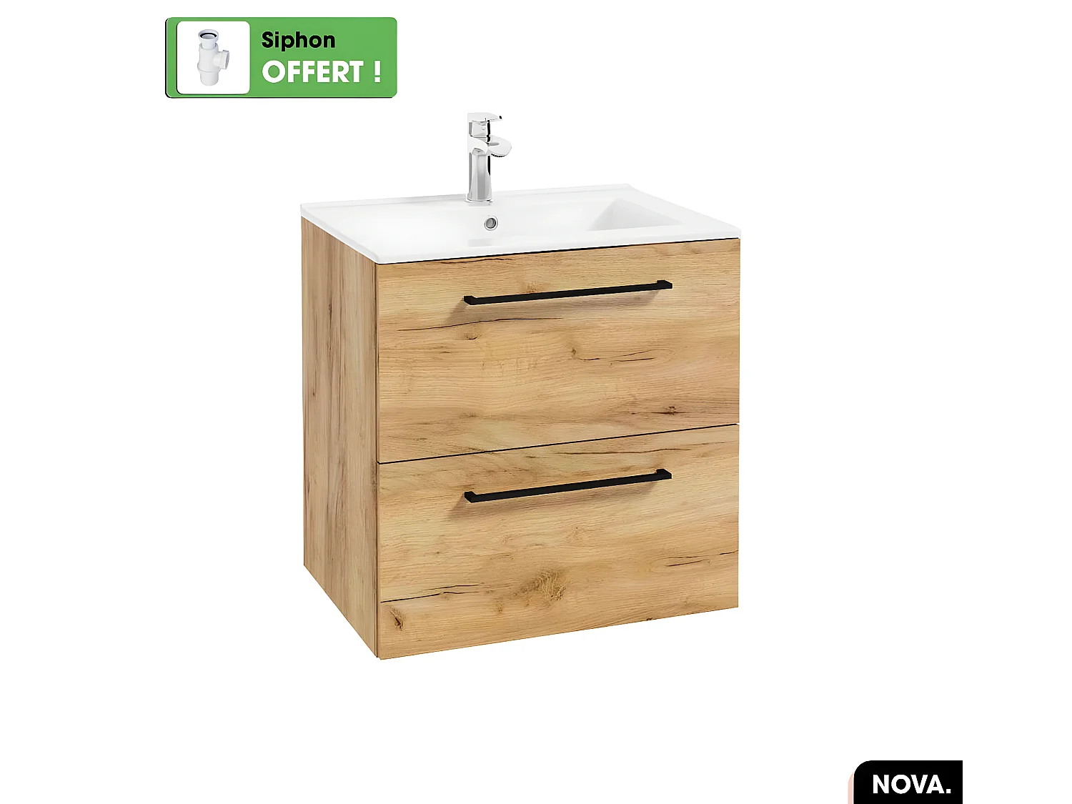 Vasque à encastrer avec siphon OFFERT | NOVA | Blanc | 60 × 6 × 46