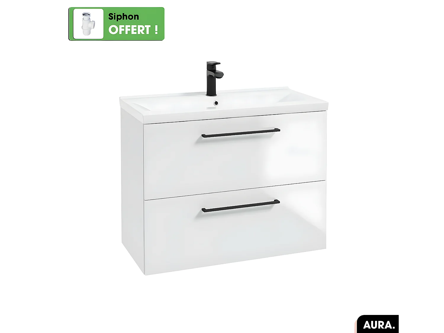 Vasque à encastrer avec siphon OFFERT | AURA | Blanc | 81 × 5 × 40