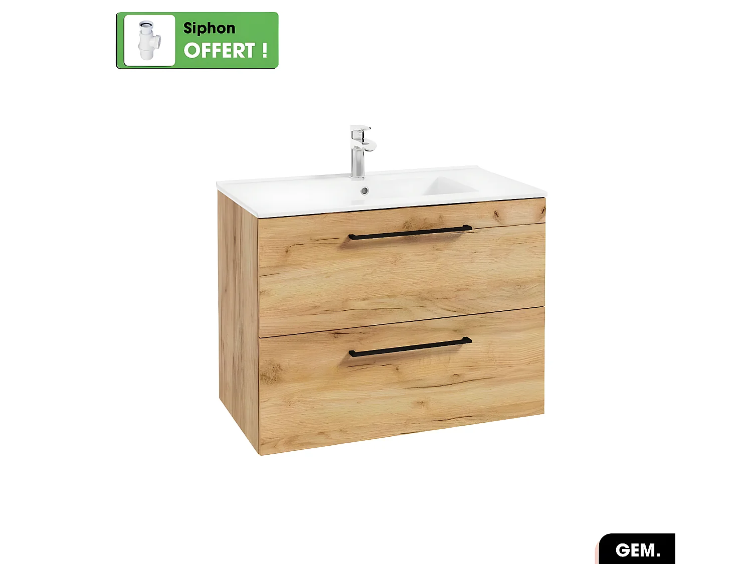 Vasque à encastrer avec siphon OFFERT | GEM | Blanc | 81 × 7 × 46