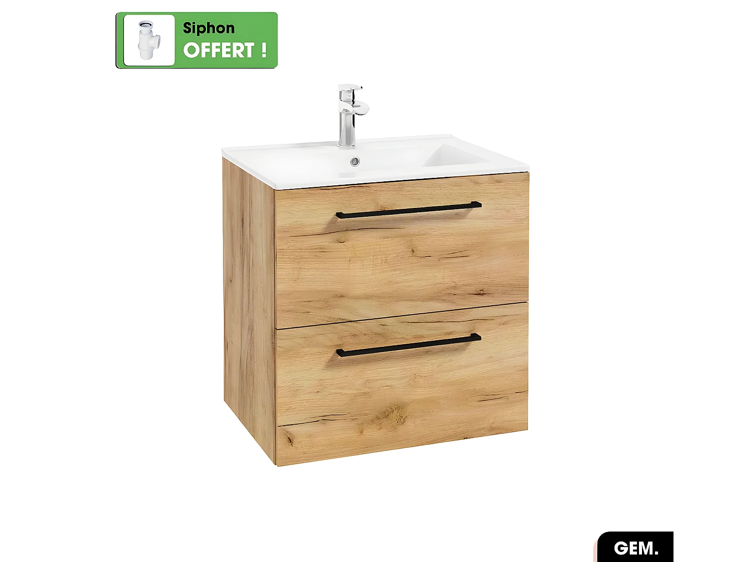 Vasque à encastrer avec siphon OFFERT | GEM | Blanc | 61 × 7 × 46