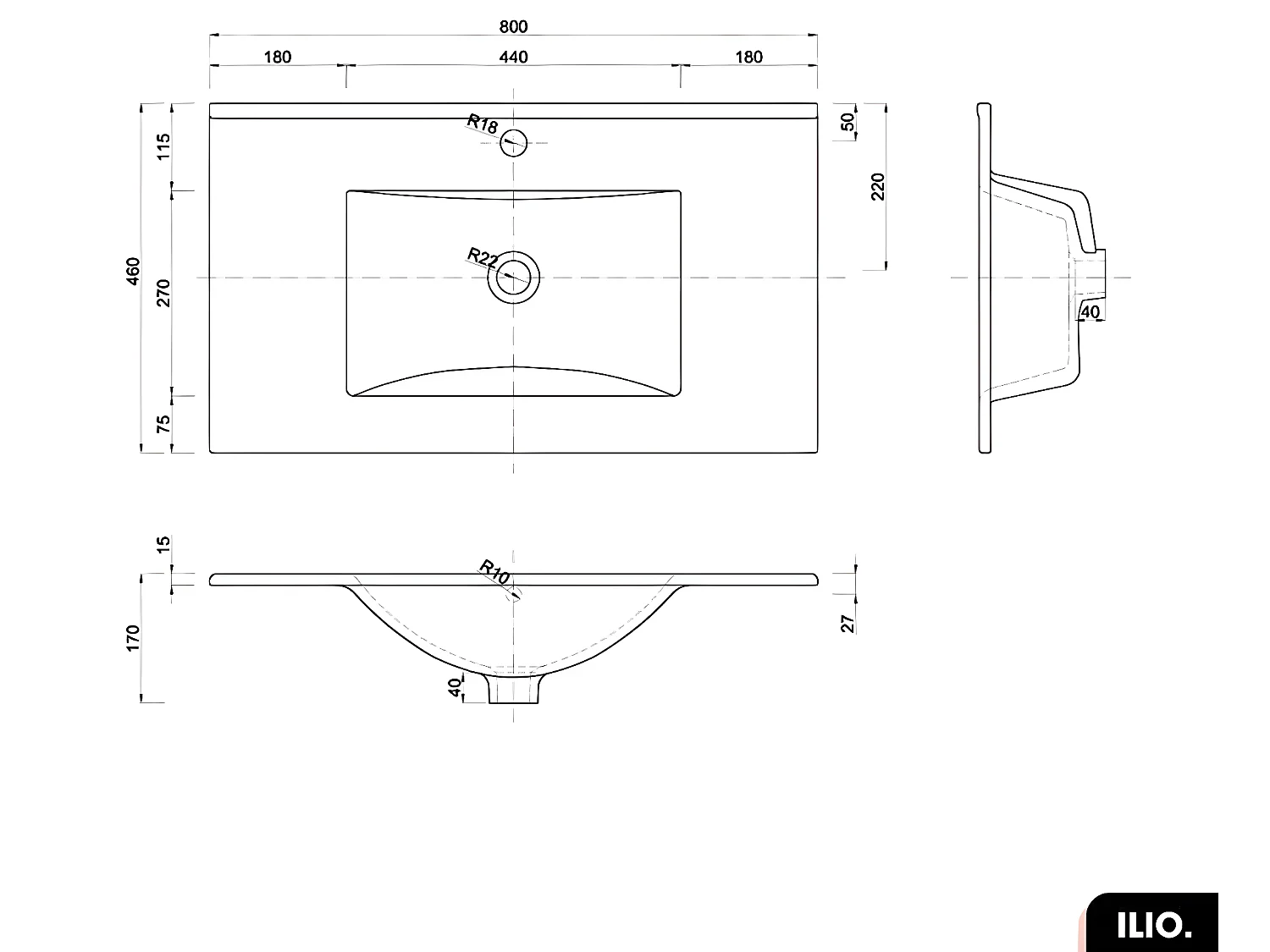 Vasque à encastrer avec siphon OFFERT | ILIO | Blanc | 80 × 2 × 46