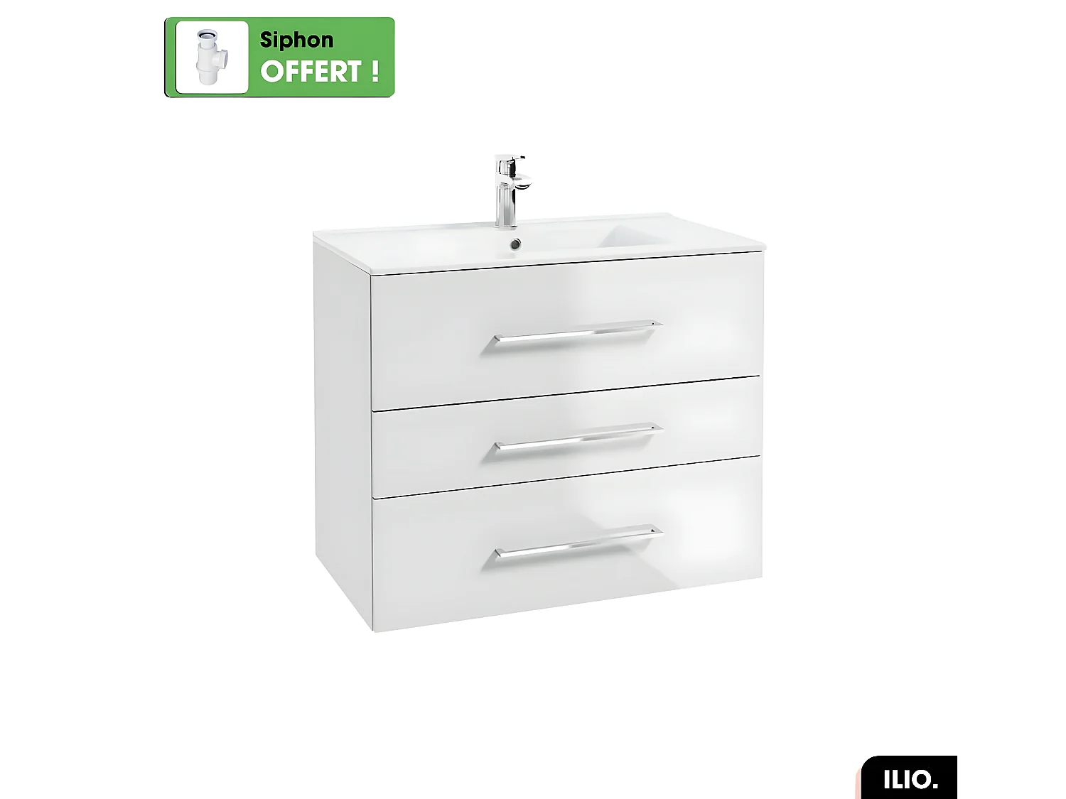 Vasque à encastrer avec siphon OFFERT | ILIO | Blanc | 80 × 2 × 46