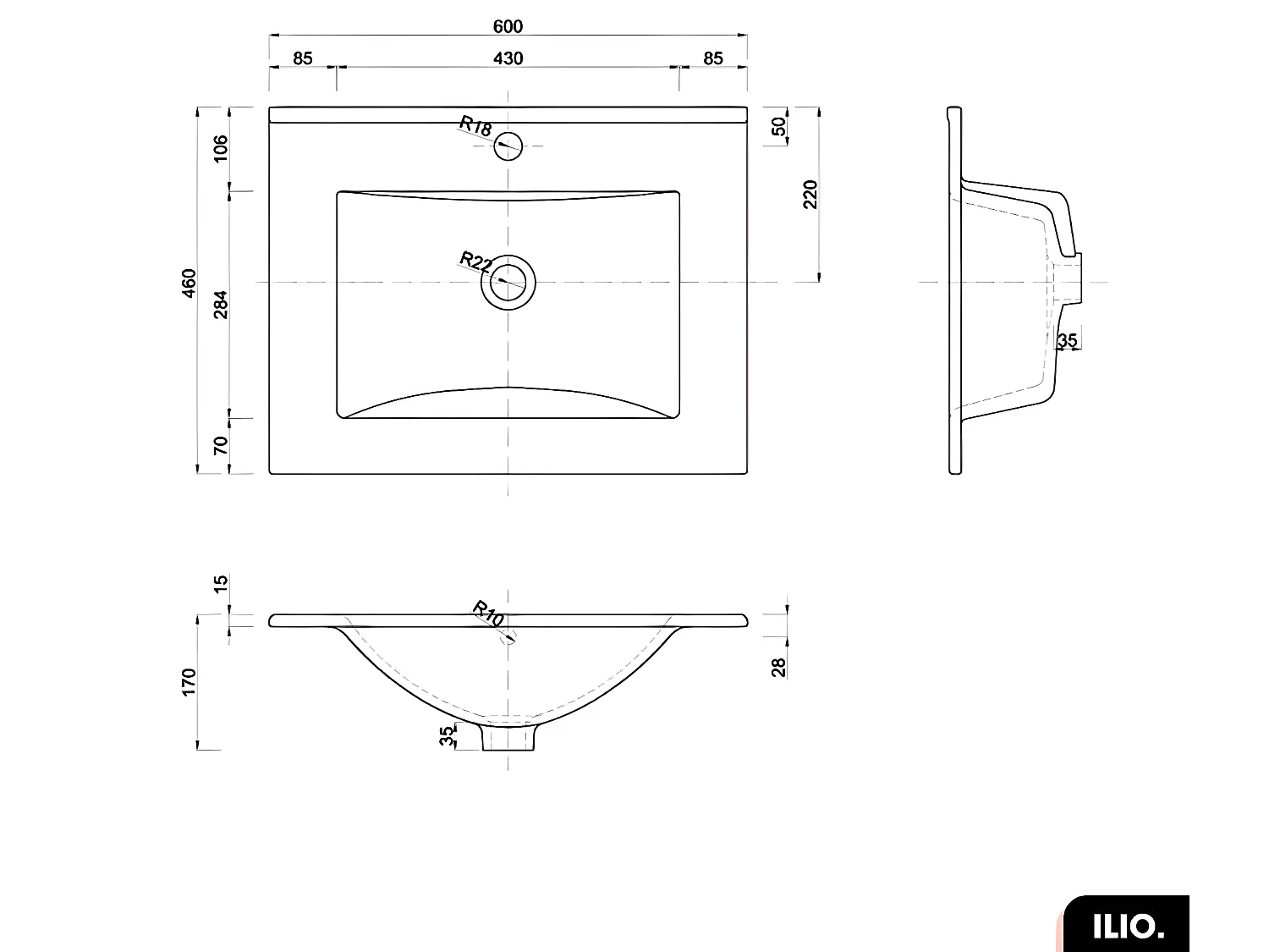 Ensemble complet de salle de bain  - Meubles - Armoire - Cube - Vasques à encastrer avec Siphons OFFERT | PURE | Blanc | 120 x 60 x 45 cm