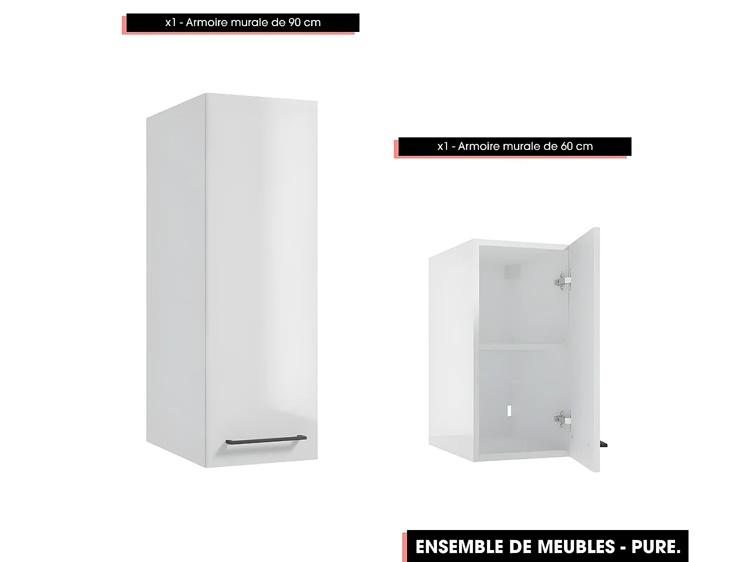 Emsemble complet de salle de bain - Meuble - Armoires - Miroir - Vasque à encastrer avec Siphon OFFERT | PURE | Blanc | 80 x 60 x 45 cm