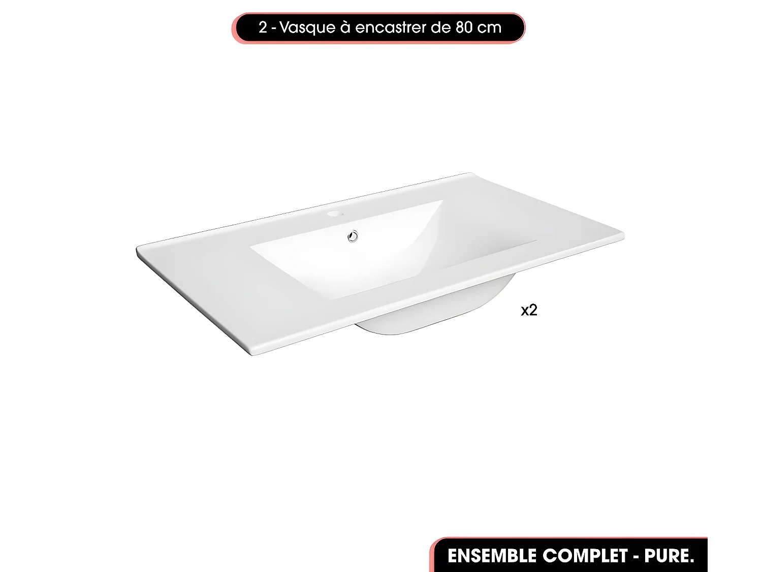 Ensemble complet de salle de bain  - Meubles - Armoire - Cube - Vasques à encastrer avec Siphons OFFERT | PURE | Noir | 160 x 60 x 45 cm