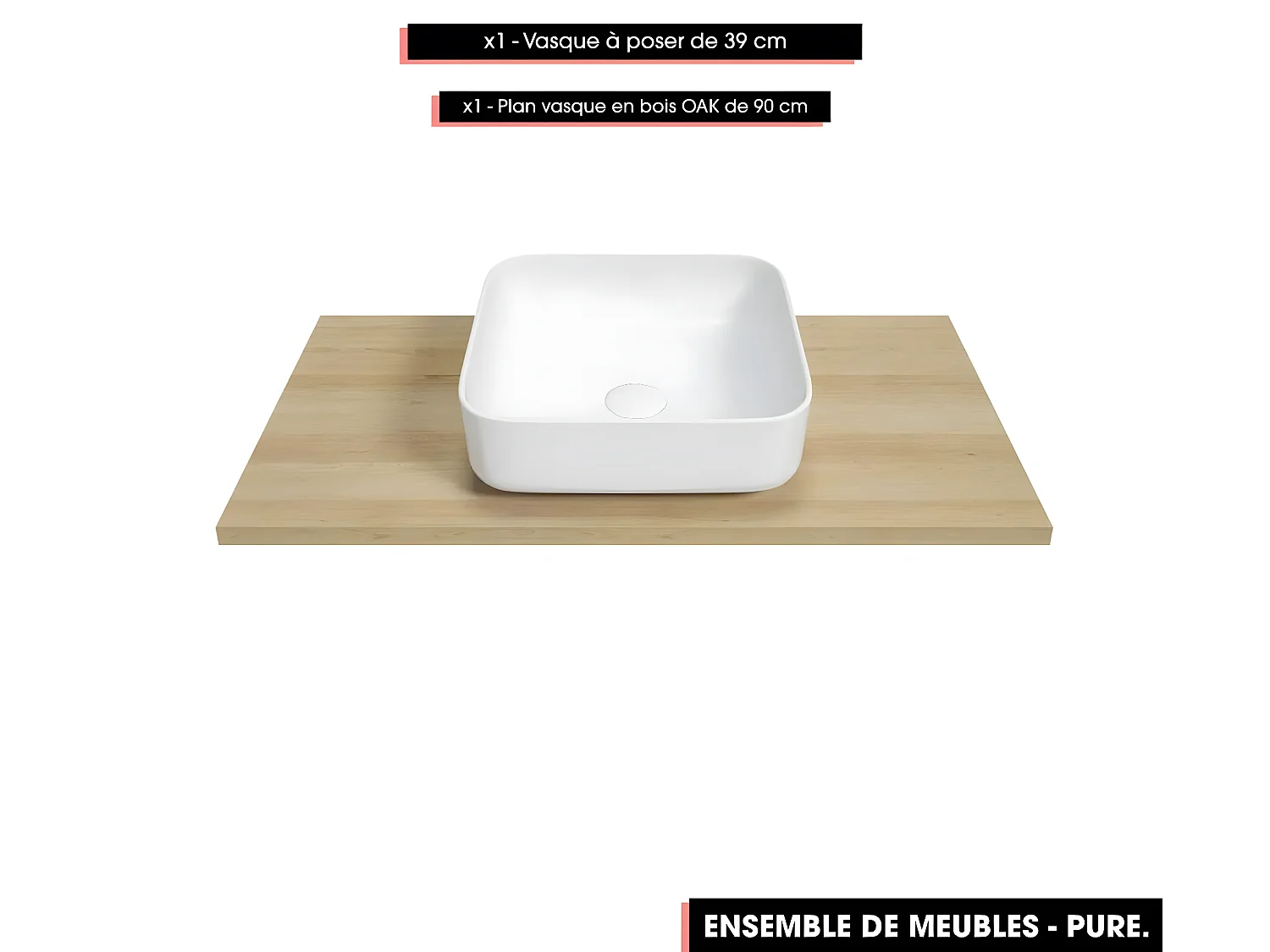 Emsemble complet de salle de bain - Meuble - Armoire - Miroir - Cube - Vasque à poser avec Siphon OFFERT | PURE | Blanc | 60 x 60 x 45 cm