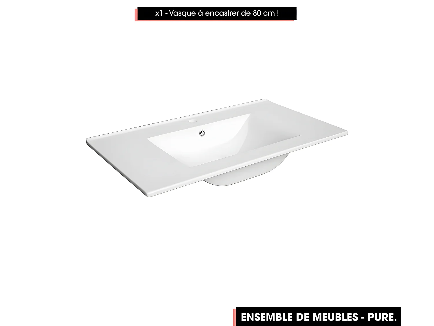 Emsemble complet de salle de bain - Meuble - Armoires - Miroir - Vasque à encastrer avec Siphon OFFERT | PURE | Oak | 80 x 60 x 45 cm
