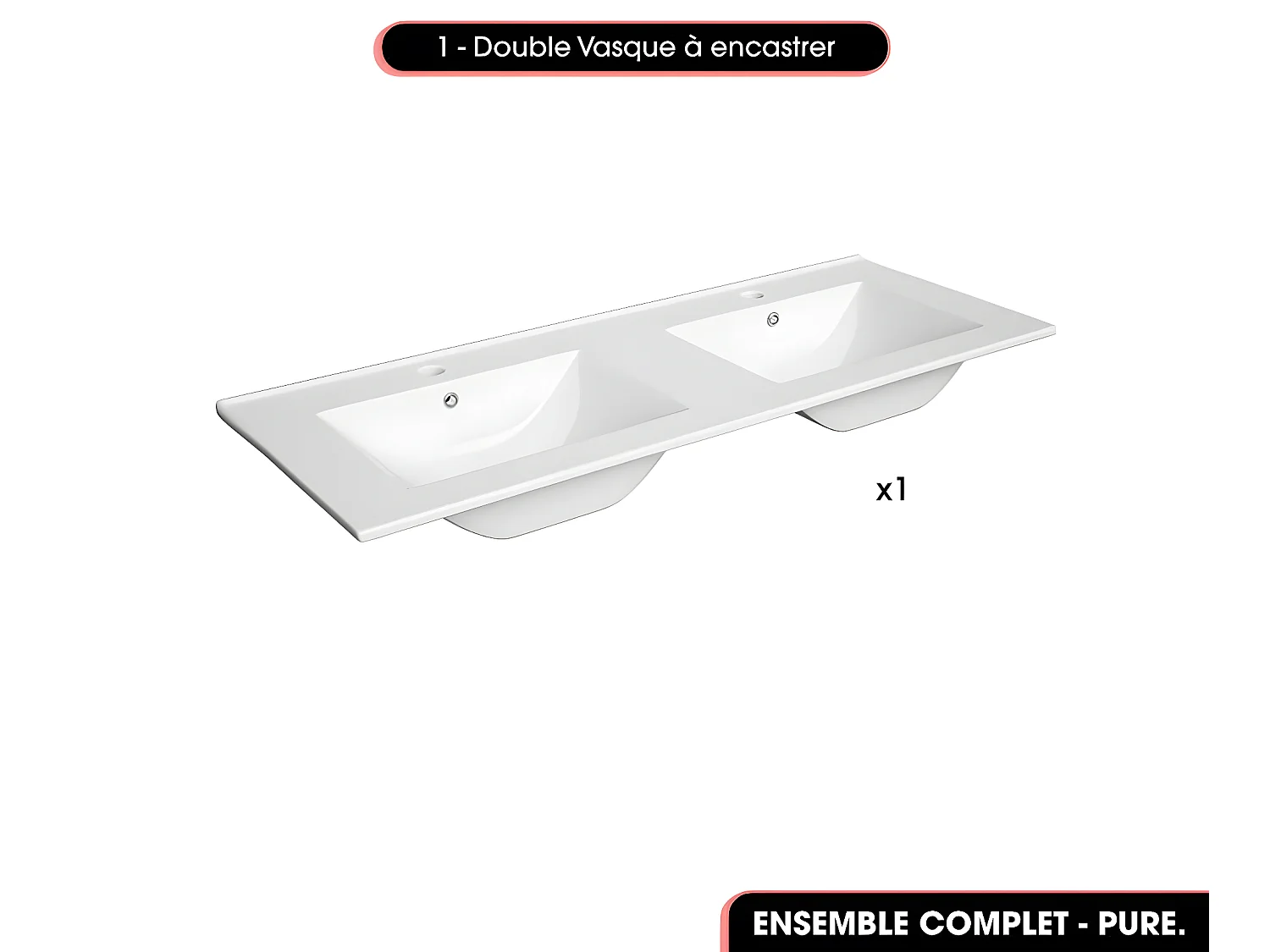 Ensemble complet de salle de bain  - Meubles - Armoire - Cubes - Vasques à encastrer avec Siphons OFFERT | PURE | Blanc | 120 x 60 x 45 cm