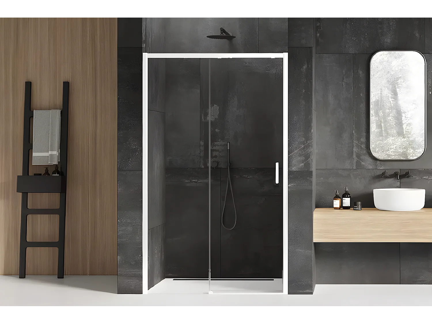 Porte de douche 120 cm,coulissante, blanche gauche 2 volets MARTINIQUE WHITE