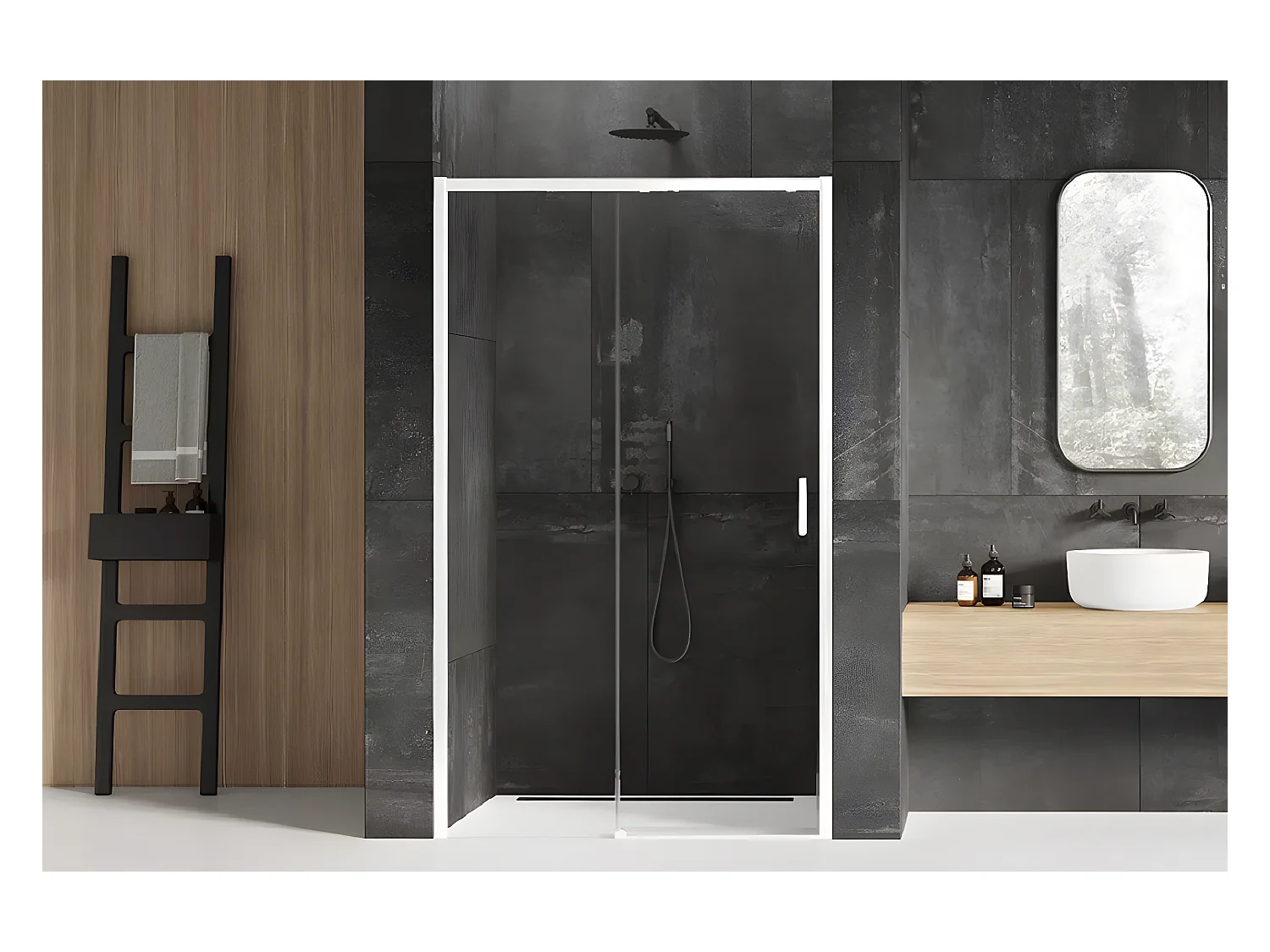Porte de douche 150 cm coulissante blanche gauche 2 volets MARTINIQUE WHITE