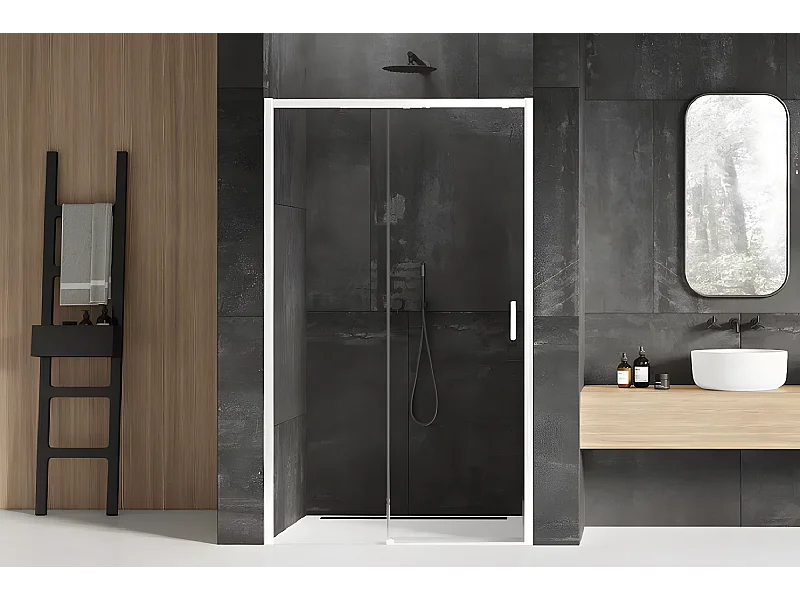 Porte de douche 160 cm coulissante blanche gauche 2 volets  MARTINIQUE WHITE