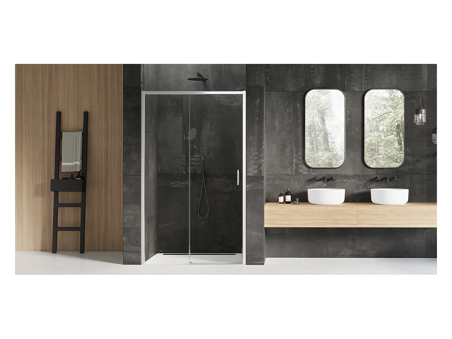 Porte de douche coulissante chromé gauche 2 volets  IBIZA CHROME,Largeur:  140 cm