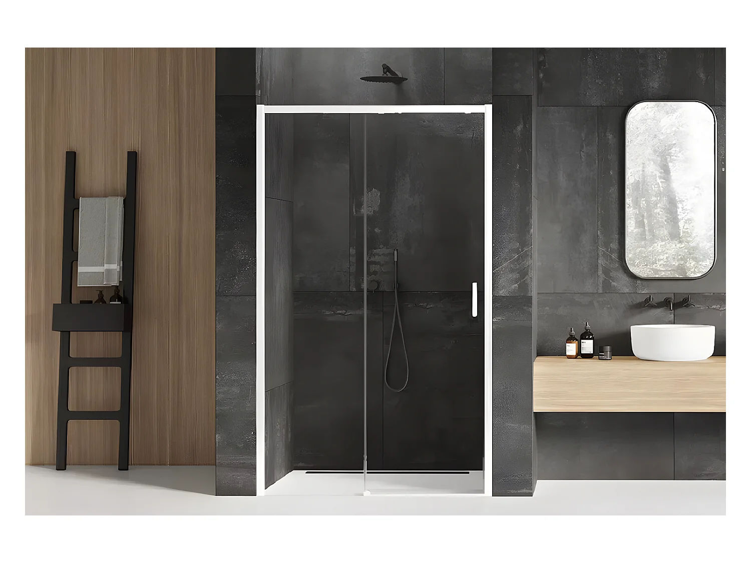 Porte de douche 100 cm coulissante blanche droite 2 volets MARTINIQUE WHITE