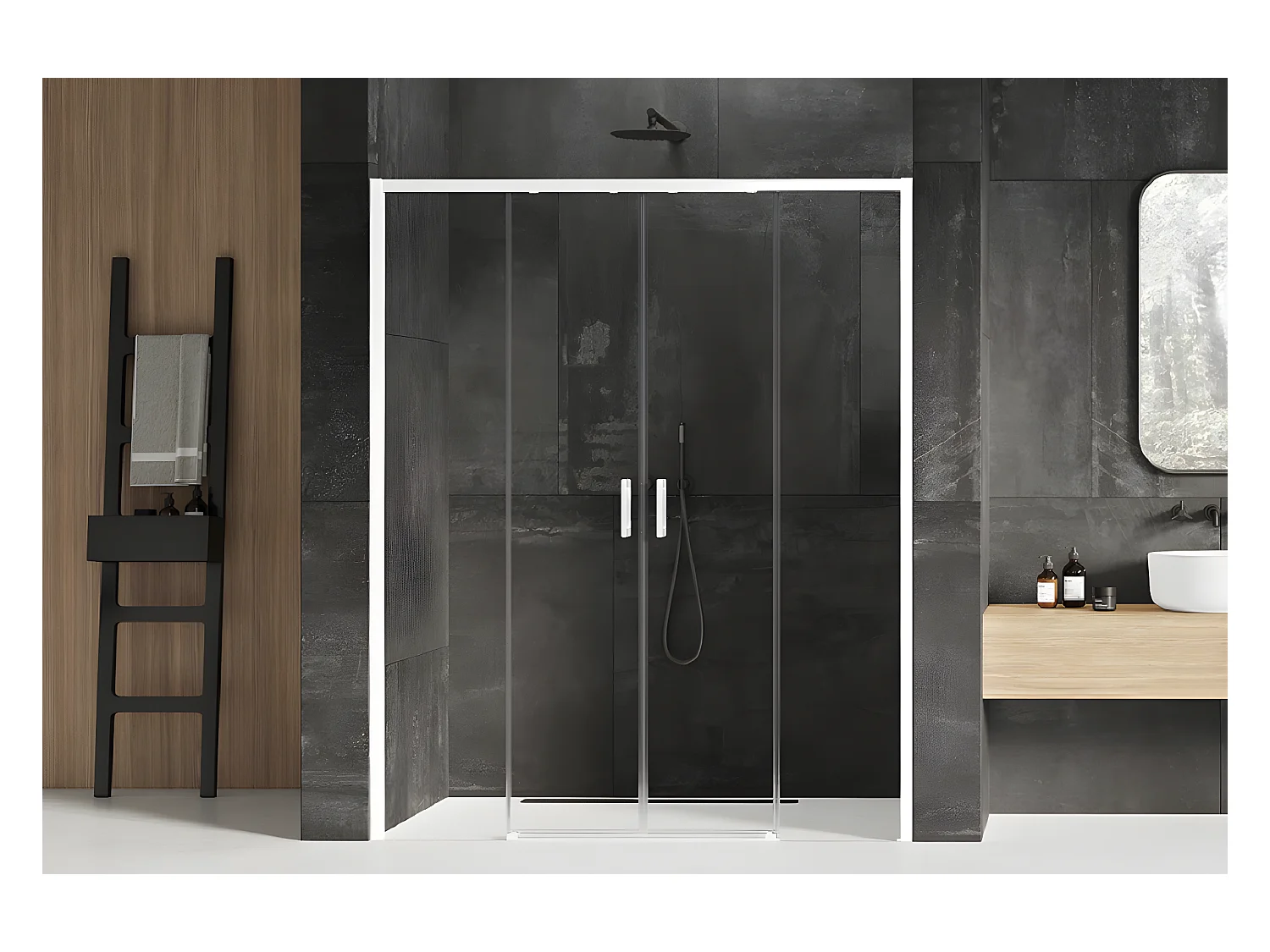 Porte de douche 160 cm coulissante blanche droite 4 volets  MARTINIQUE WHITE