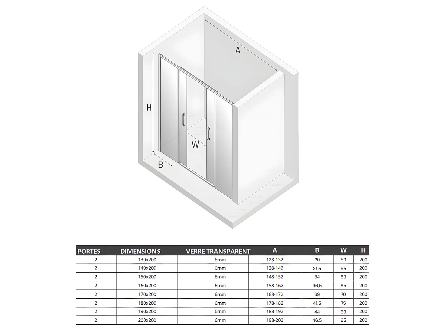 Porte de douche doré 130 cm, coulissante, 4 volets  KAPRI GOLD