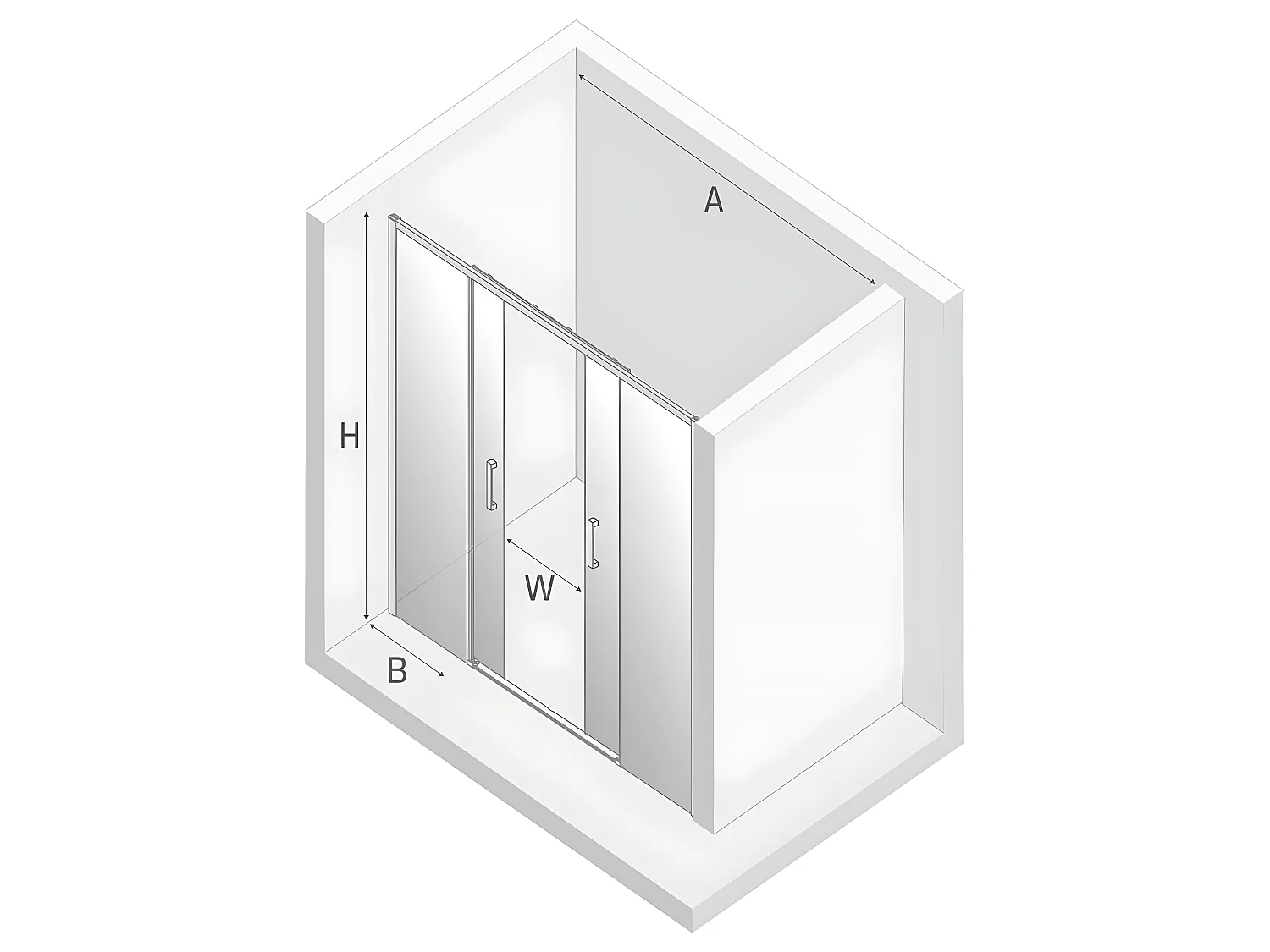 Porte de douche coulissante chromé droite 4 volets  IBIZA CHROME,Largeur:  150 cm