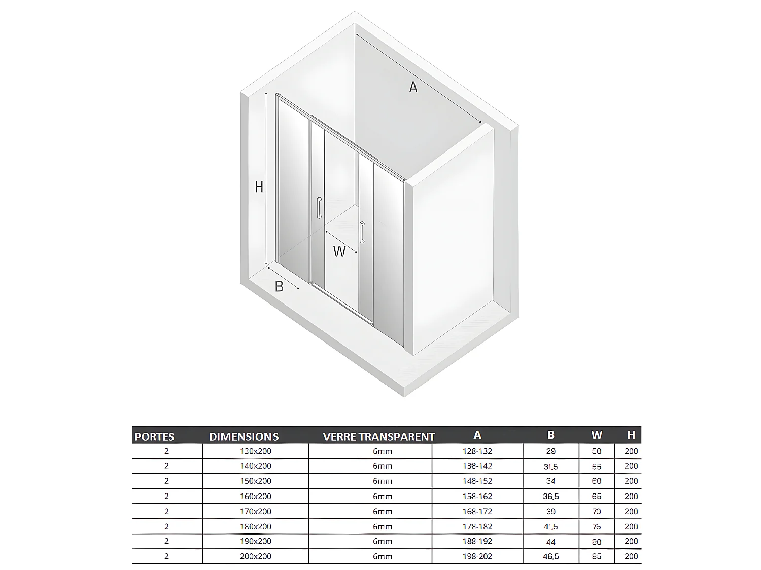 Porte de douche doré 180 cm, coulissante, 4 volets  KAPRI GOLD