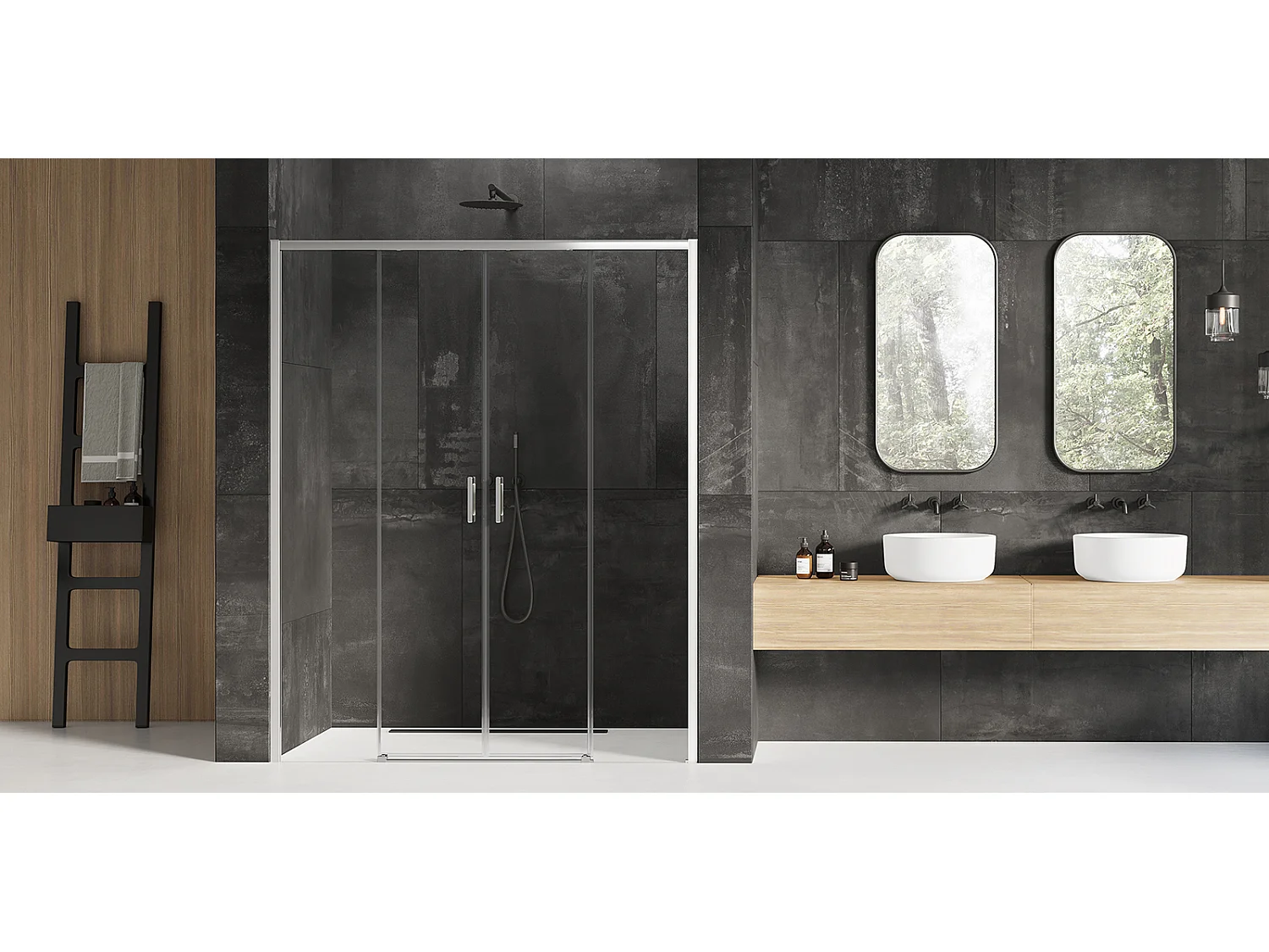 Porte de douche coulissante chromé droite 4 volets  IBIZA CHROME,Largeur:  160 cm