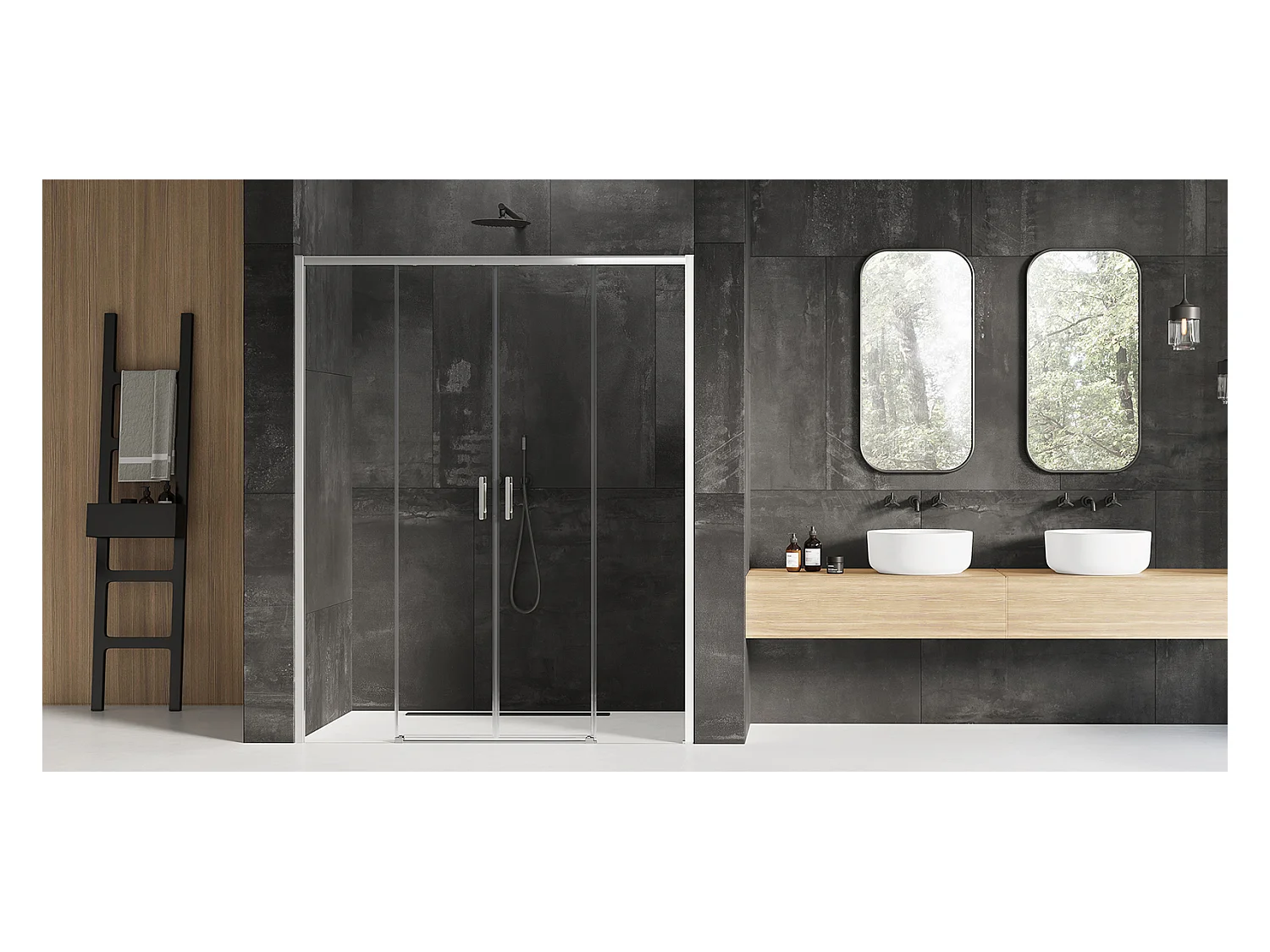 Porte de douche coulissante chromé droite 4 volets  IBIZA CHROME,Largeur:  140 cm