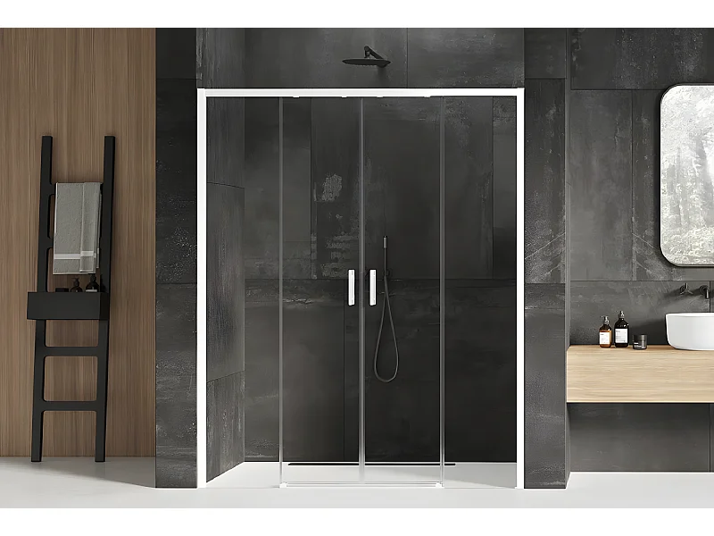 Porte de douche  170cm coulissante blanche droite 4 volets  MARTINIQUE WHITE